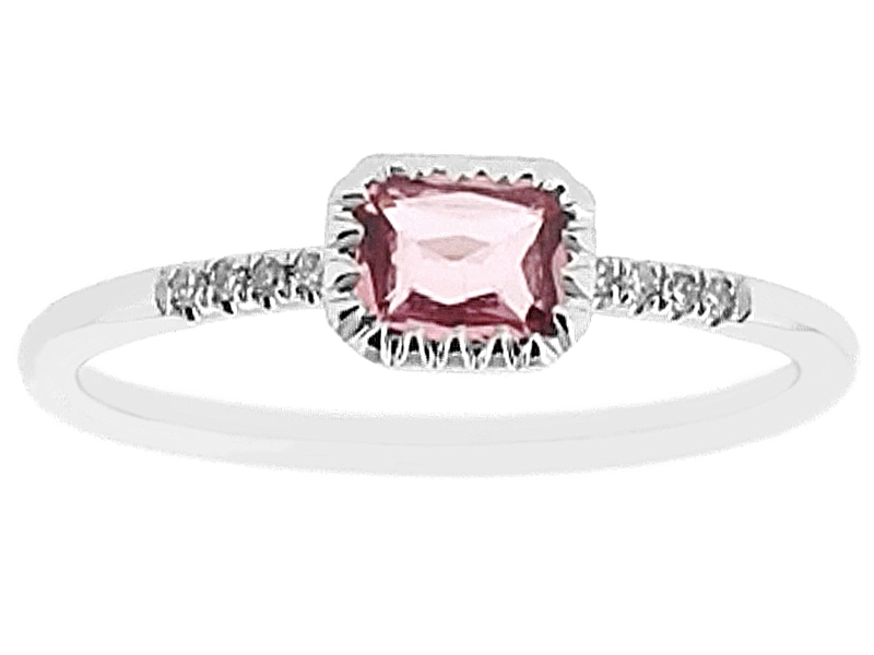 Ladies Pink Sapphire Stackable Ring with Diamonds Set in 14K White Gold