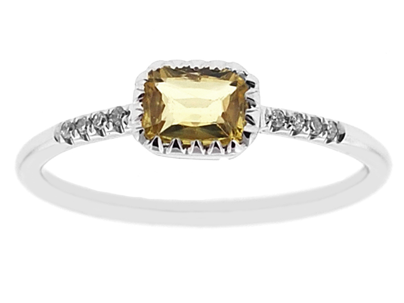 Ladies Yellow Sapphire Stackable Ring with Diamonds Set in 14K White Gold