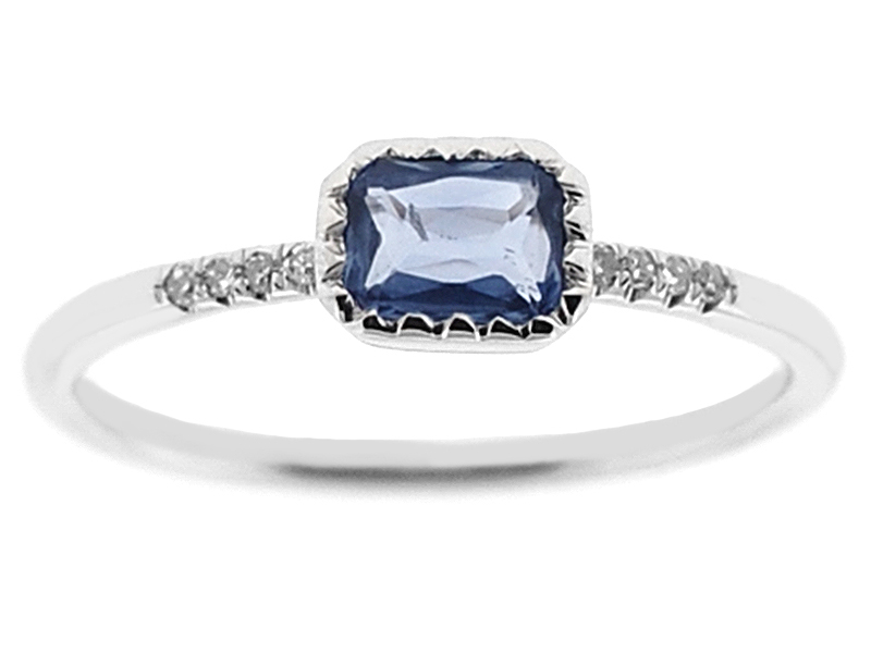 Ladies Blue Sapphire Stackable Ring with Diamonds Set in 14K White Gold