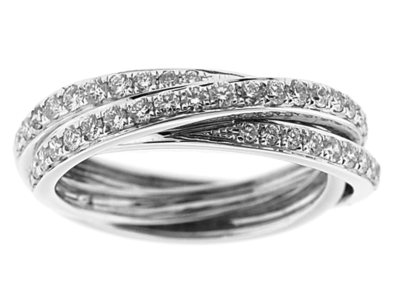 3 Row Crossover Right Hand Fashion Ring with Diamonds Set in 18K White Gold