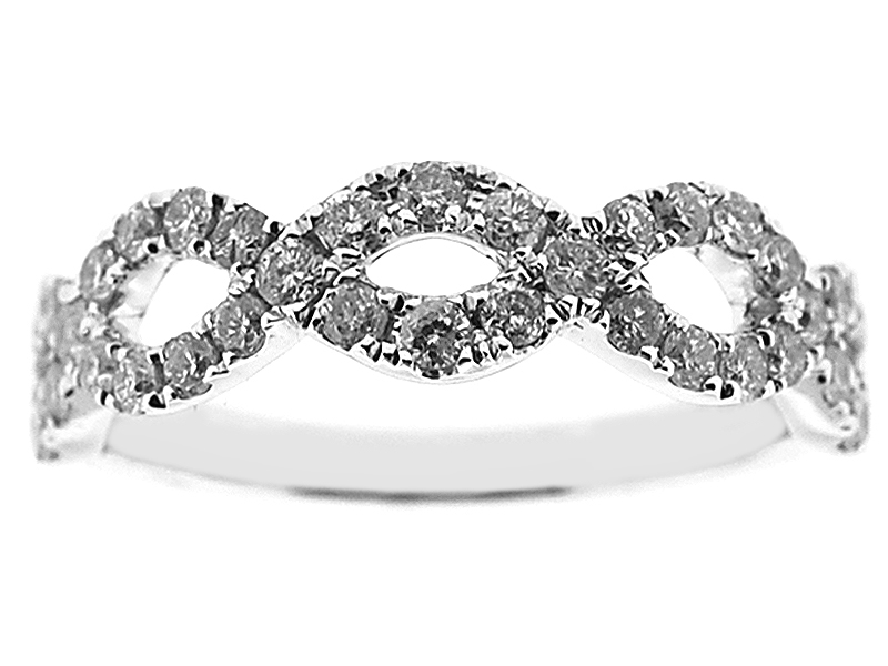 Braided Right Hand Fashion Ring with Two Rows of Diamonds Set in 18K White Gold