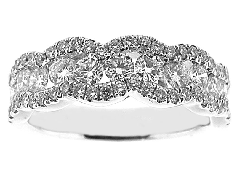Right Hand Fashion Ring with Diamonds Set Between Two Wavy Rows of Diamonds in 18K White Gold