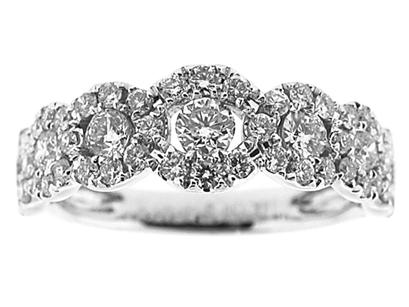 Right Hand Fashion Ring with Diamonds Surrounded by Halos in 18K White Gold