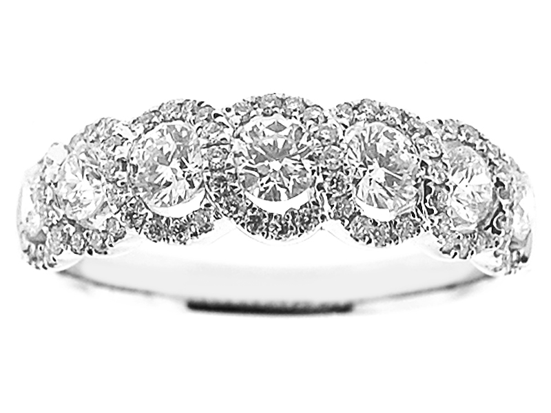 Right Hand Fashion Ring with Diamonds Surrounded by a Swiringling Halo Design in 18K White Gold