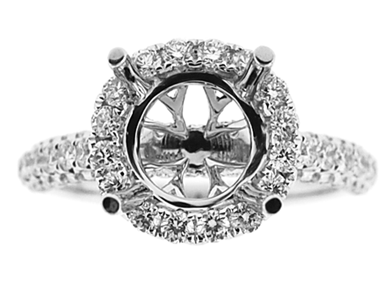 Semi-Mount Round Halo Engagement Ring with Diamonds Set in 18k White Gold