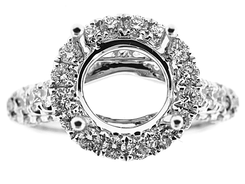Semi-Mount Round Halo Engagement Ring with Diamonds Set in 18k White Gold