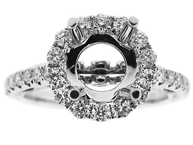 Semi-Mount Round Halo Engagement Ring with Diamonds Set in 18k White Gold