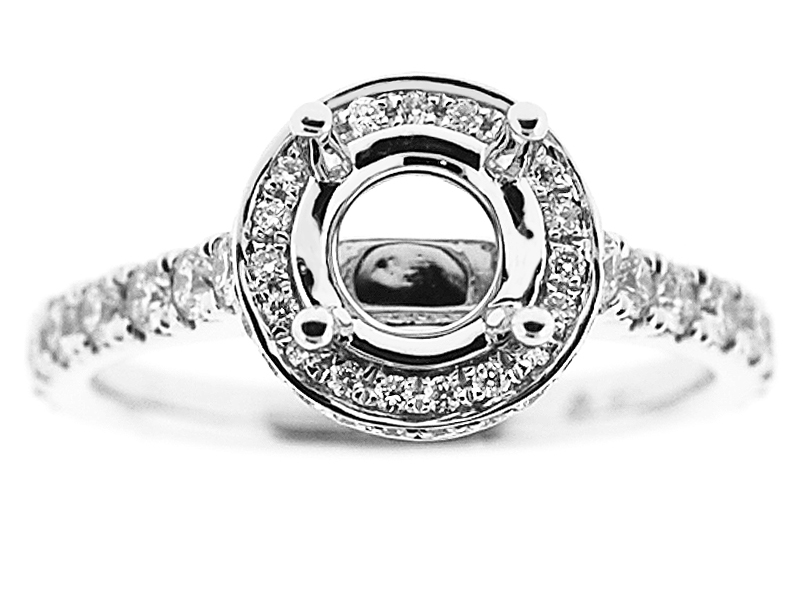 Semi-Mount Round Halo Engagement Ring with Diamonds Set in 18k White Gold