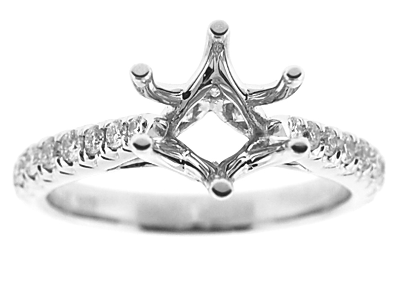 Six-Prong Semi Mount Engagement Ring with Bezel and Prong Set Diamonds in 14k White Gold