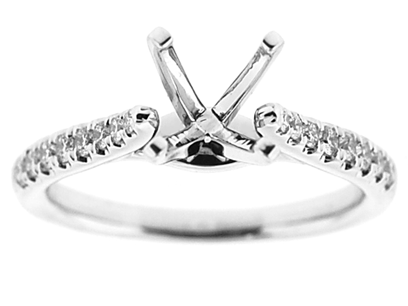 Semi-Mount Engagement Ring with Micro Prong Set Round Diamonds in 18k White Gold