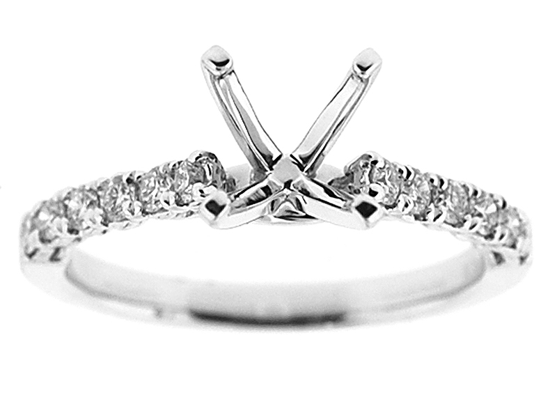 Semi-Mount Engagement Ring with Prong Set Round Diamonds in 18k White Gold