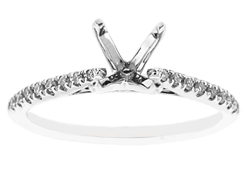 Semi-Mount Engagement Ring with Prong Set Round Diamonds in 18k White Gold