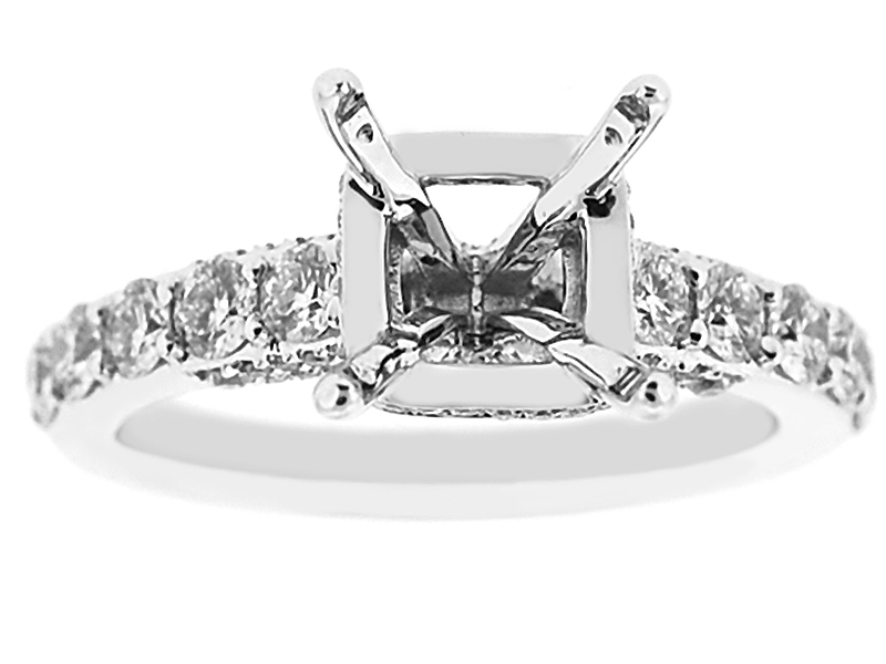 4 Prong Semi-Mount Engagement Ring with Round Diamonds Set in 18k White Gold