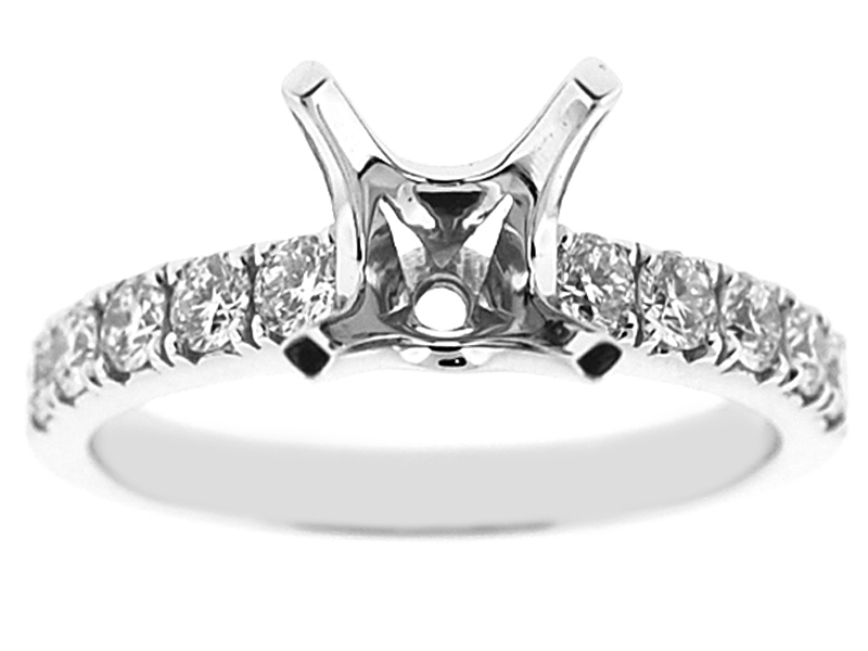 4 Prong Semi-Mount Engagement Ring with Prong Set Diamonds in 18k White Gold