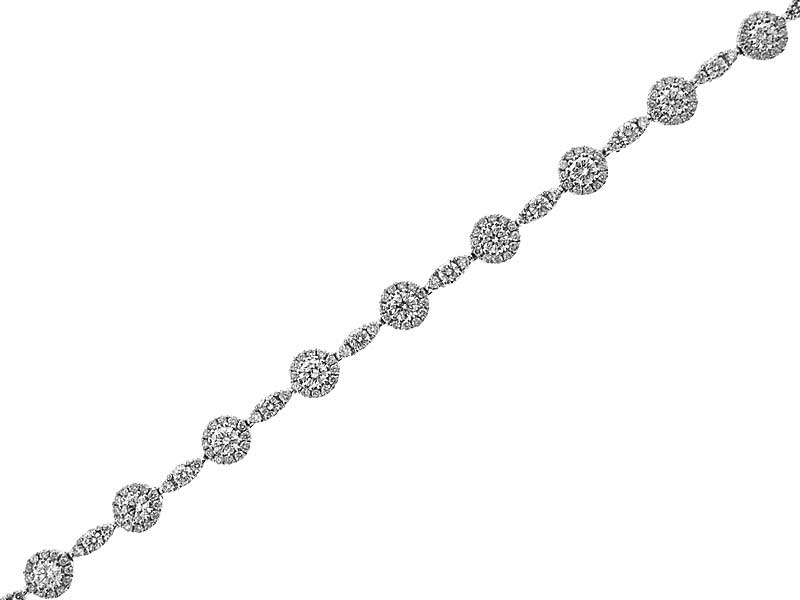 Tennis Bracelet with Diamonds Surrounded by Halo in 18k White Gold