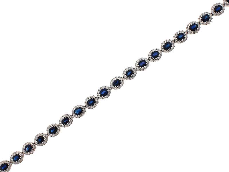 Tennis Bracelet with Sapphires Surrounded by Diamonds Halos in 18k White Gold