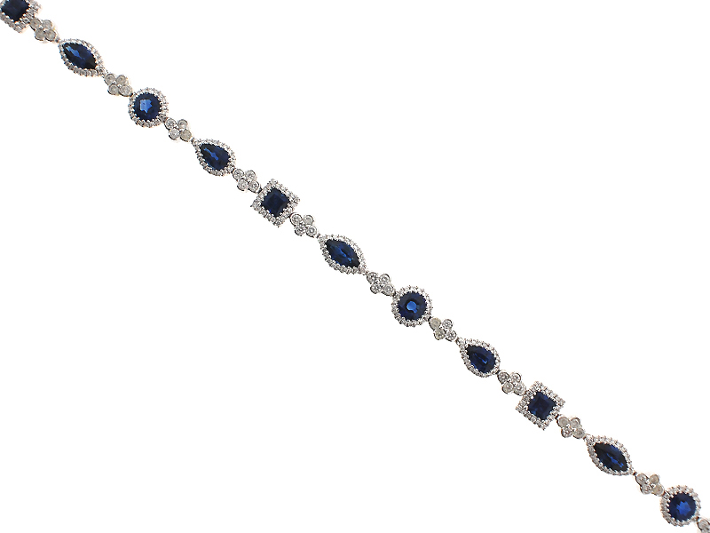 Ladies Bracelet with Multi Shaped Sapphires and Diamonds Set in 18K White Gold