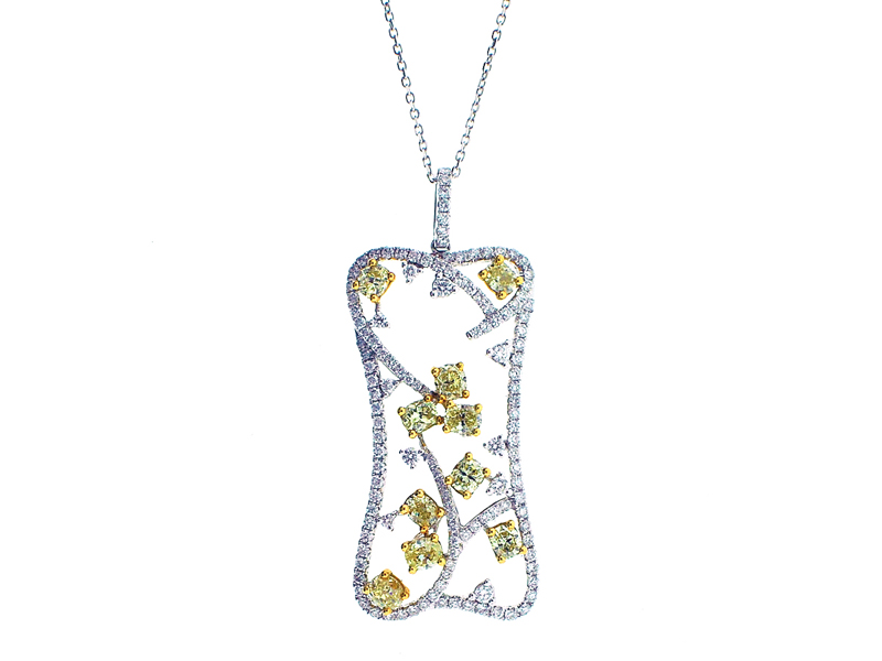 Two Tone Pendant with Scattered Fancy Yellow Diamonds Set in 18k Yellow Gold & White Diamonds Set in 18k White Gold