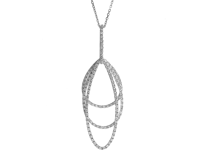 Abstract Geometric Style Pendant with Round Diamonds Set in 18k White Gold