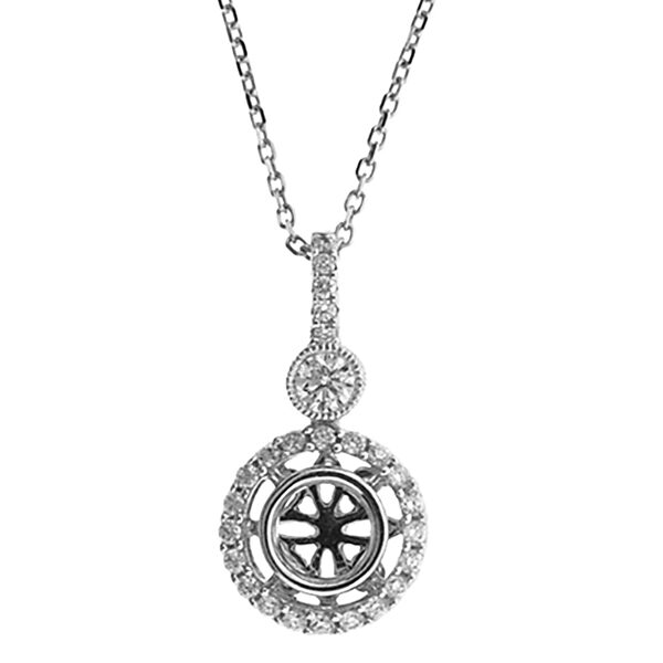Round Dangling Halo Pendant with Beaded Milgrain and Diamonds Set in 18k White Gold