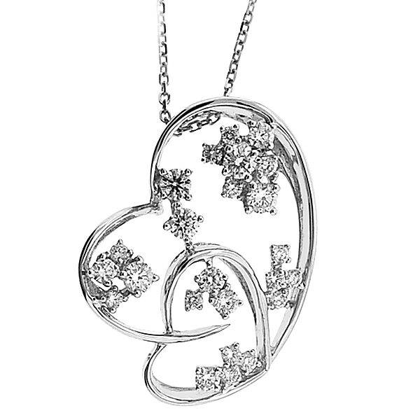 Intertwined Hearts Pendant with a Design of Scattered Diamonds Set in 18k White Gold