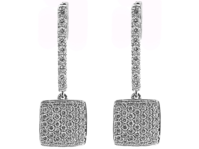 Square Dangling Earrings with Pavé Set Round Diamonds Set in 18k White Gold