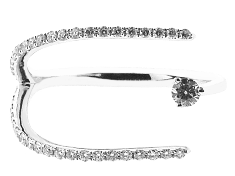 Open Ring with Horizontal Double Bar Design of Diamonds in 18K White Gold