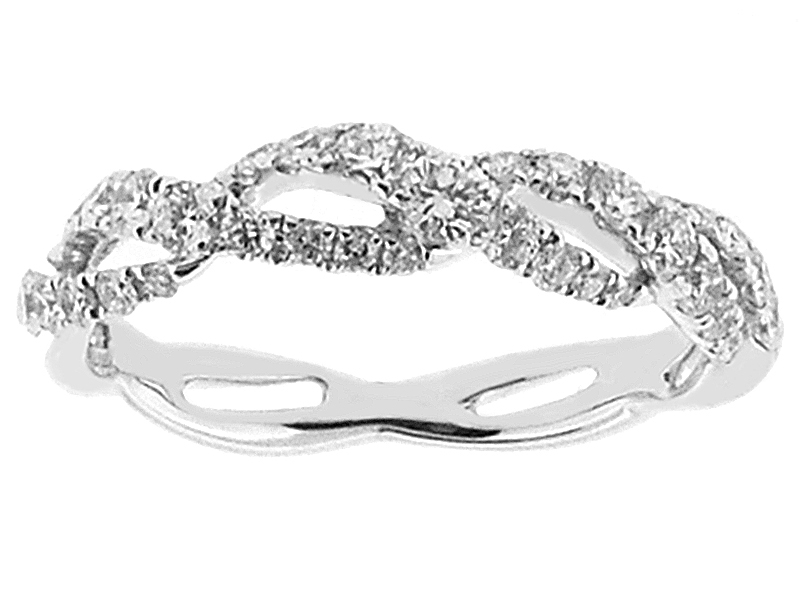 Braided Twist Right Hand Fashion Ring with Diamonds Set in 18k White Gold