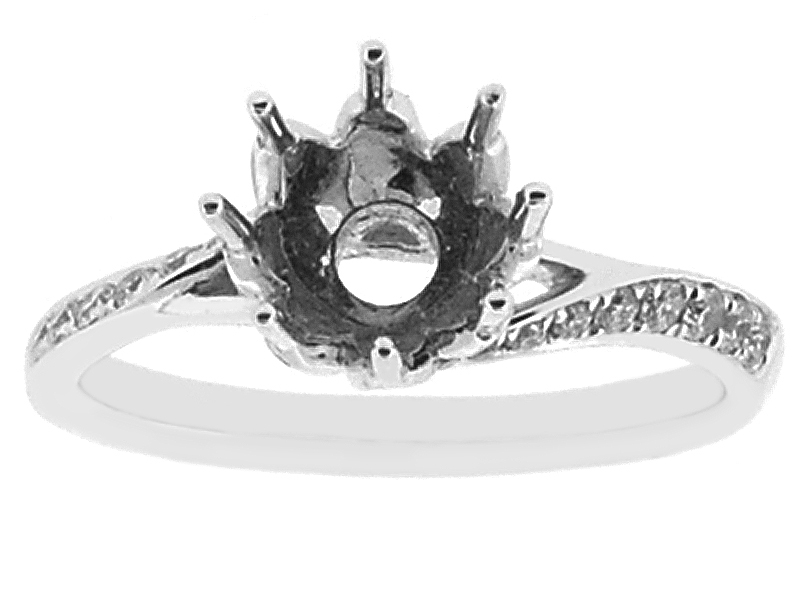 Semi-Mount Engagement Ring with Micro-Pavé Set Round Diamonds in 18k White Gold
