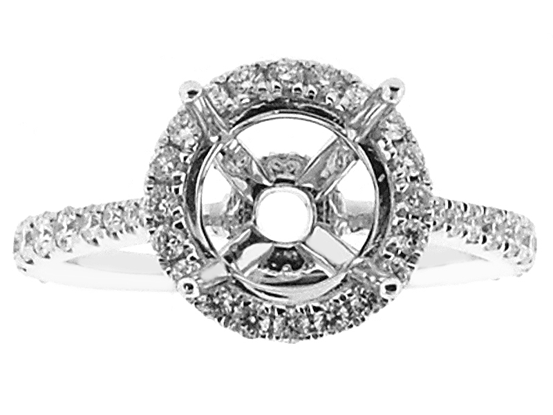 Semi-Mount Round Halo Engagement Ring with Diamonds Set in 18k White Gold