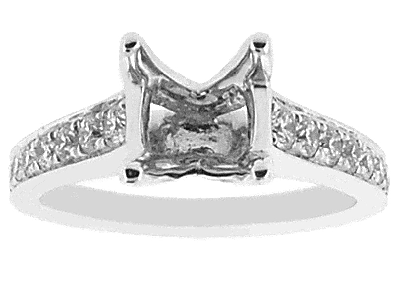 4 Prong Semi-Mount Engagement Ring with Micro-Pavé Set Diamonds in 18k White Gold