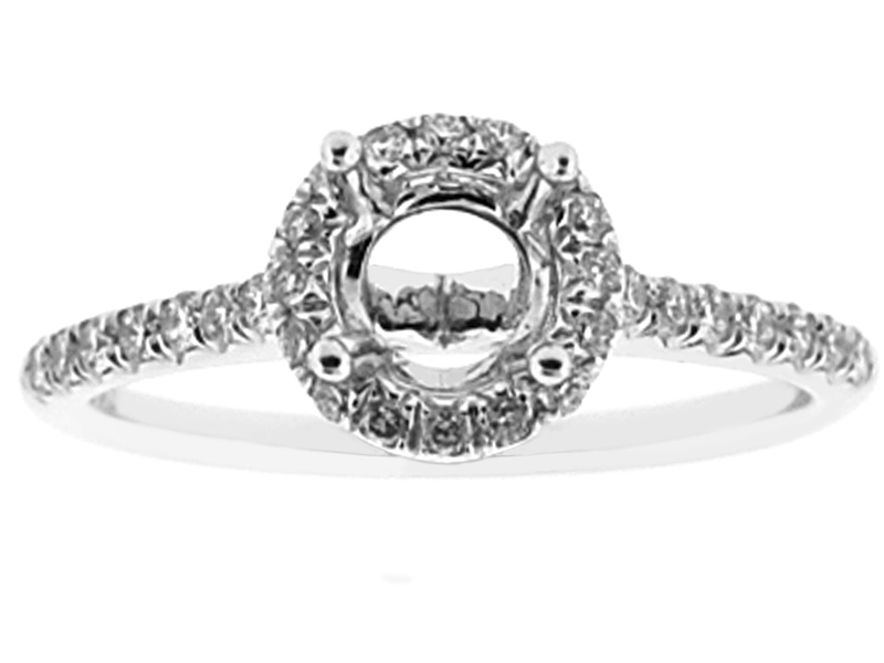 Semi-Mount Round Halo Engagement Ring with Diamonds Set in 18k White Gold