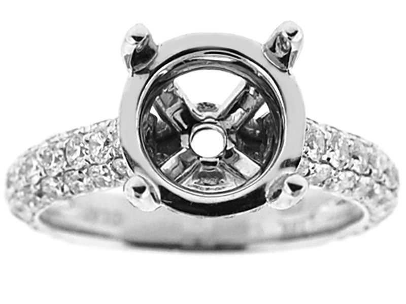 Semi-Mount Engagement Ring with Micro-Pavé Set Round Diamonds in 18k White Gold