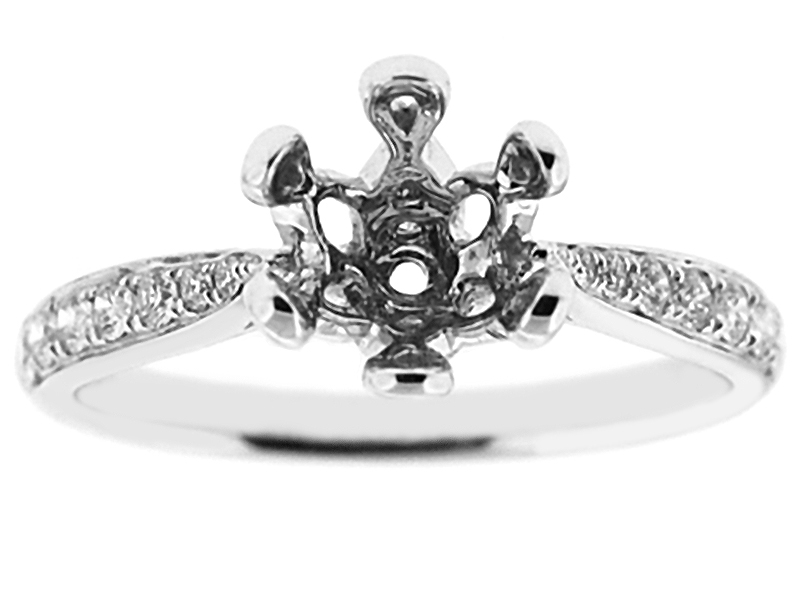 Six Prong Semi-Mount Engagement Ring with Graduated Prong Set Diamonds in 18k White Gold