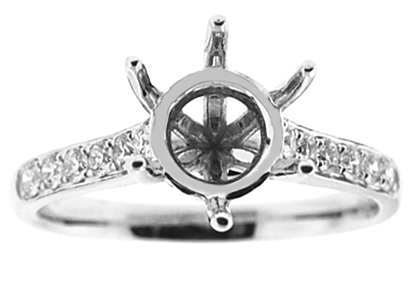 Semi-Mount Engagement Ring with Micro-Pavé Set Round Diamonds in 18k White Gold