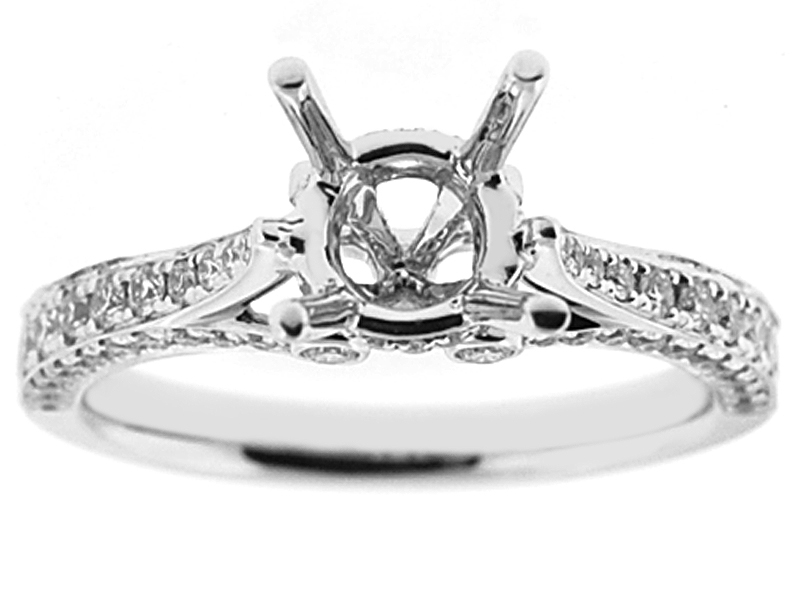 Semi-Mount Engagement Ring with Micro-Pavé Set Round Diamonds in 18k White Gold
