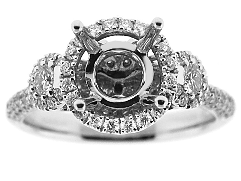 Semi-Mount Round Halo Engagement Ring with Diamonds Set in 18k White Gold