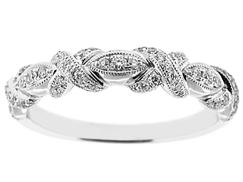 Braided Right Hand Fashion Band with Diamonds Surrounded by Beaded Milgrain in 18k White Gold