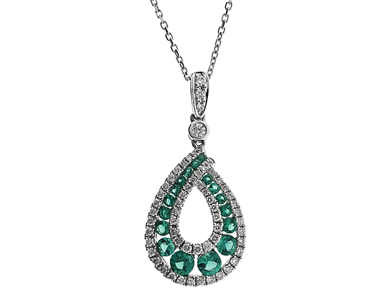 Double Drop Pendant with Emeralds All In Between Set in 18K White Gold