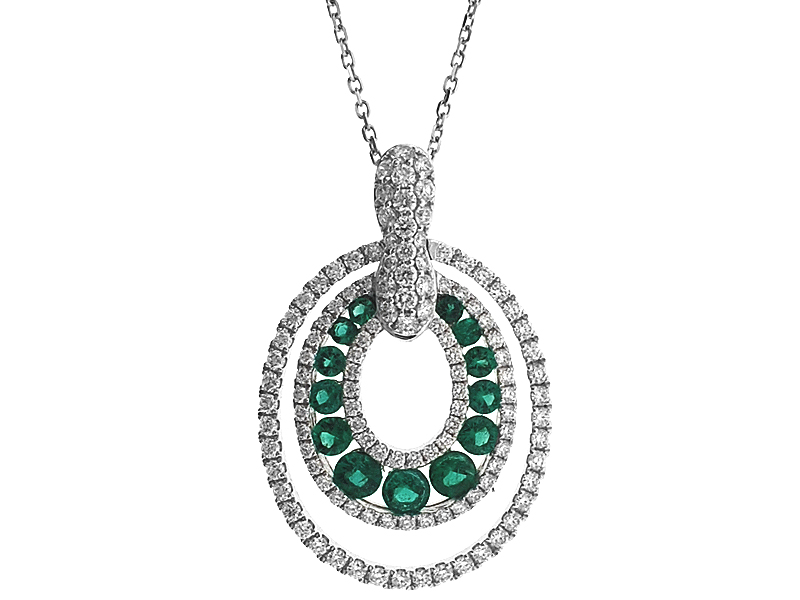 Emerald & Diamond Pendant in 18K White Gold