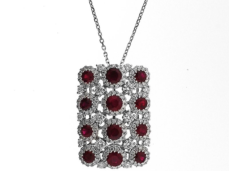 Ruby Rectangular Pendant with Diamonds Set in 18K White Gold