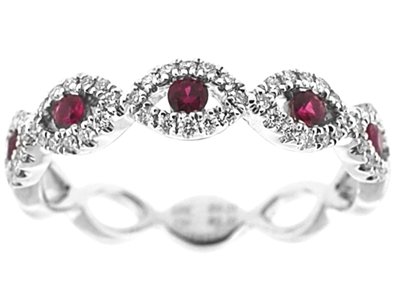 Right Hand Fashion Ruby Twist Ring with Diamonds Set in 18K White Gold