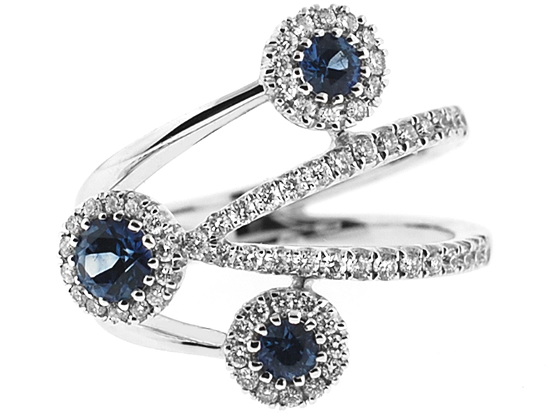Sapphire Fancy Right Hand Ring with Diamonds in 18K White Gold