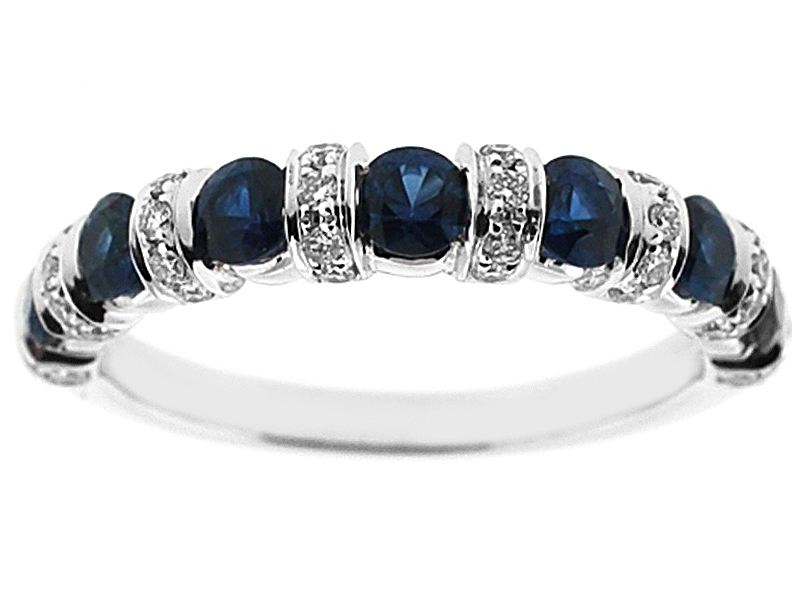 Channel Set Sapphire Band with Prong Set Diamonds in 18K White Gold