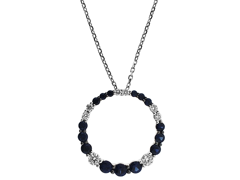 Circle of Life Graduated Sapphire and Diamond Pendant Set in 18K White Gold