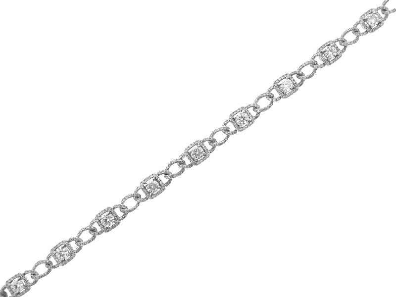 Link Style Bracelet with Diamonds Surrounded by Halos in 14k White Gold
