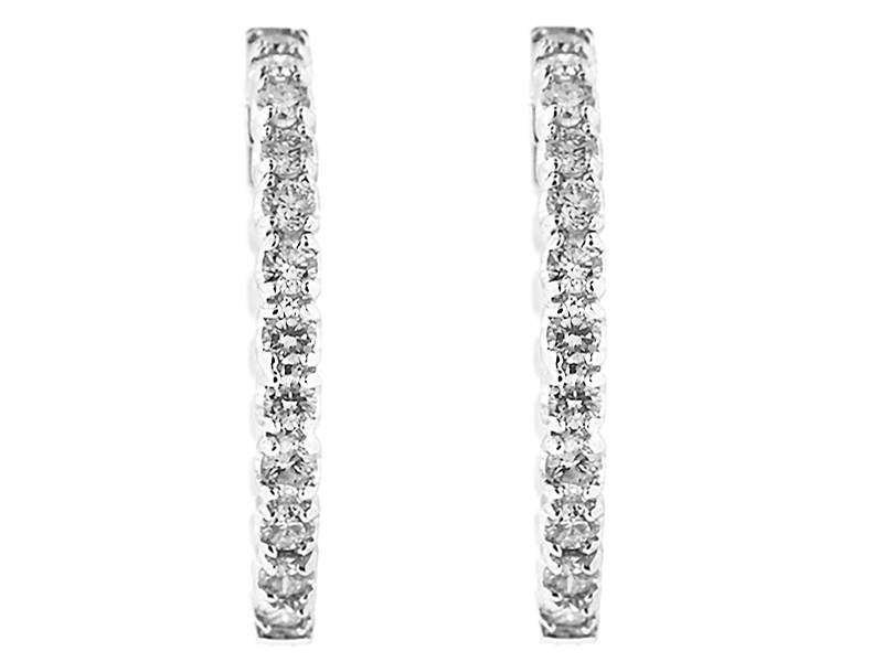 Hoop Earrings with Round Diamonds Set in 14k White Gold