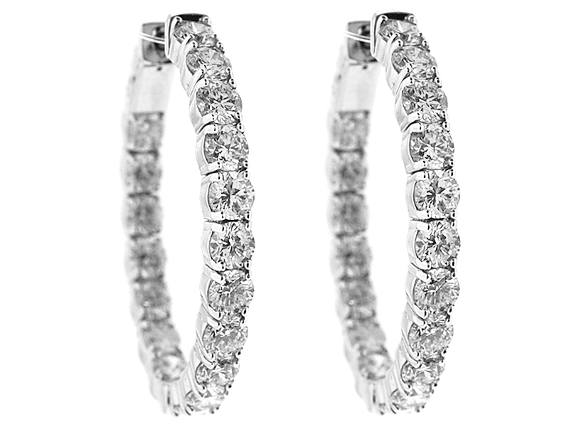 Inside Out Hoop Earrings with Round Diamonds Set in 14k White Gold