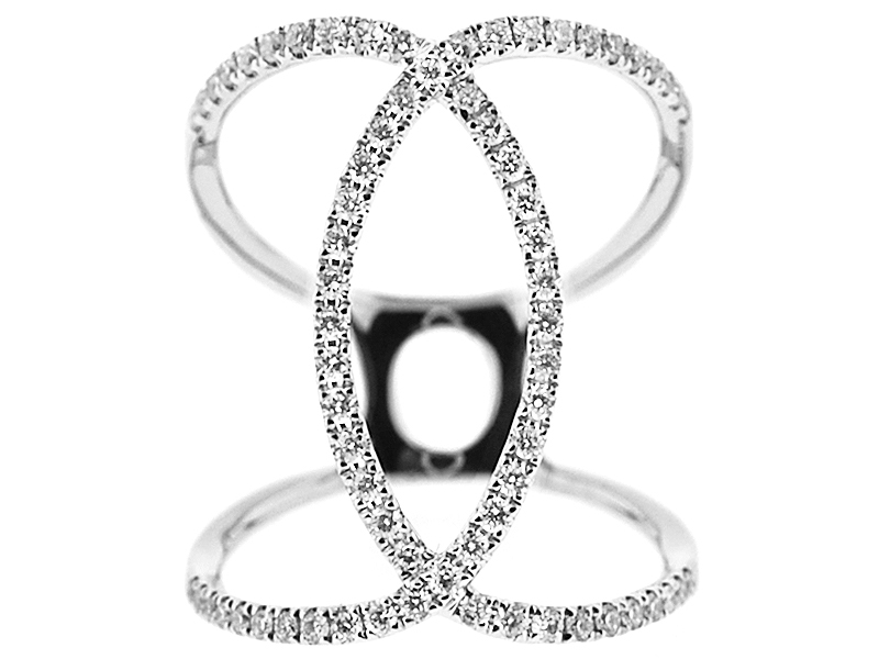 Modern Statement Ring with 2 Rows of Intersecting Diamonds Set in 18K White Gold
