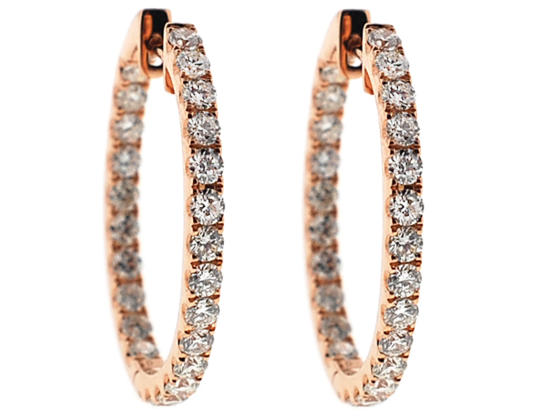 Inside Out Hoop Earrings with Round Diamonds Set in 18k Rose Gold